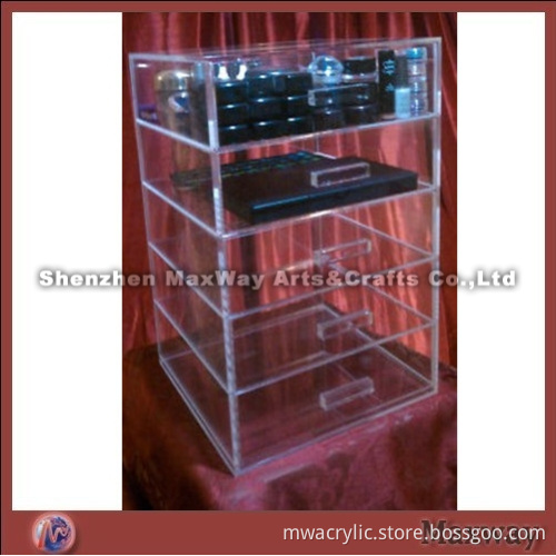 Clear multi-functional counter top plexiglass cosmetic storage/display with 5 drawers